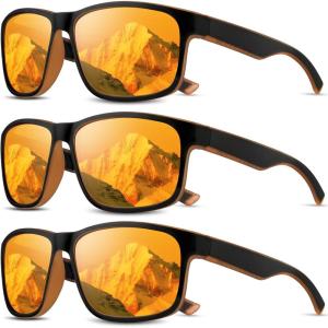 Square Polarized Sunglasses for Men and Women, Mens Sunglasses UV Protection with Lightweight Frame Sun Glasses(A04-orange/Orange/Orange)