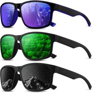 Square Polarized Sunglasses for Men and Women, Mens Sunglasses UV Protection with Lightweight Frame Sun Glasses(A06-grey/Dark Blue/Green)