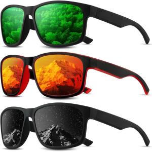 Square Polarized Sunglasses for Men and Women, Mens Sunglasses UV Protection with Lightweight Frame Sun Glasses(B01-grey/Green/Red)