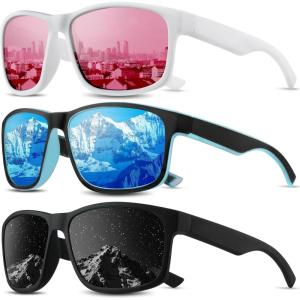 Square Polarized Sunglasses for Men and Women, Mens Sunglasses UV Protection with Lightweight Frame Sun Glasses(B02-grey/Ice Blue/Pink)
