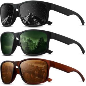 Square Polarized Sunglasses for Men and Women, Mens Sunglasses UV Protection with Lightweight Frame Sun Glasses(B03-grey/Green/Brown)