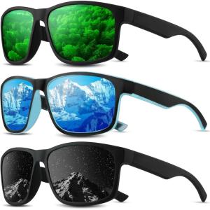Square Polarized Sunglasses for Men and Women, Mens Sunglasses UV Protection with Lightweight Frame Sun Glasses(B04-grey/Ice Blue/Green)