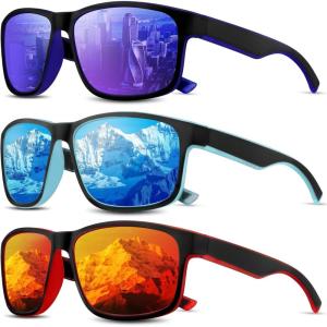 Square Polarized Sunglasses for Men and Women, Mens Sunglasses UV Protection with Lightweight Frame Sun Glasses(B05-ice Blue/Dark Blue/Red)
