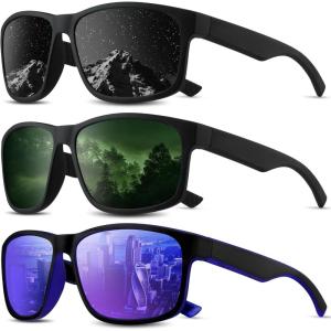Square Polarized Sunglasses for Men and Women, Mens Sunglasses UV Protection with Lightweight Frame Sun Glasses(B06-grey/Green/Dark Blue)