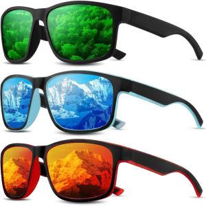 Square Polarized Sunglasses for Men and Women, Mens Sunglasses UV Protection with Lightweight Frame Sun Glasses(B07-ice Blue/Green/Red)