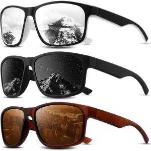 Square Polarized Sunglasses for Men and Women, Mens Sunglasses UV Protection with Lightweight Frame Sun Glasses(C01-white/Grey/Brown)
