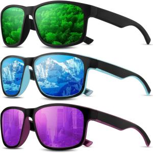 Square Polarized Sunglasses for Men and Women, Mens Sunglasses UV Protection with Lightweight Frame Sun Glasses(C02-purple/Ice Blue/Green)