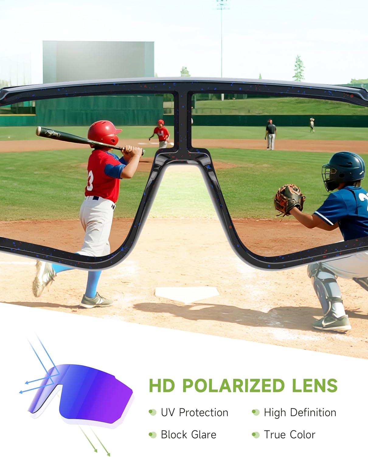 image:imageKids Polarized Baseball Sunglasses Youth Softball Cycling Sports Sunglasses for Boys Girls Ages 312 UV ProtectionA05greyDark BlueIce Blue