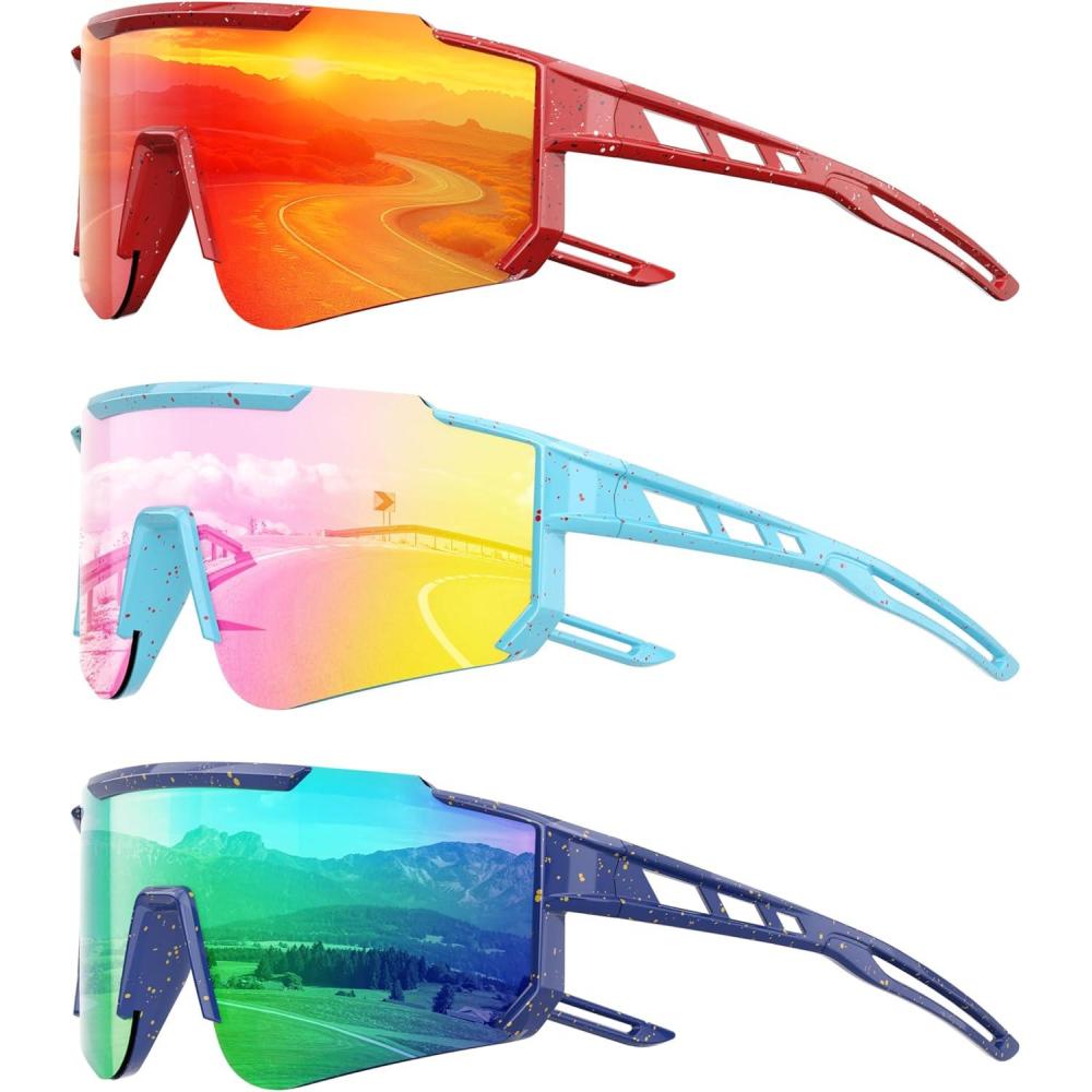 image:imageKids Polarized Baseball Sunglasses Youth Softball Cycling Sports Sunglasses for Boys Girls Ages 312 UV ProtectionA09redPinkGreen