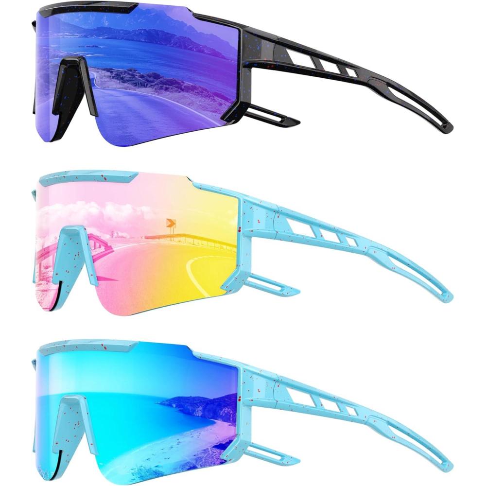 image:imageKids Polarized Baseball Sunglasses Youth Softball Cycling Sports Sunglasses for Boys Girls Ages 312 UV ProtectionB09dark BluePinkIce Blue