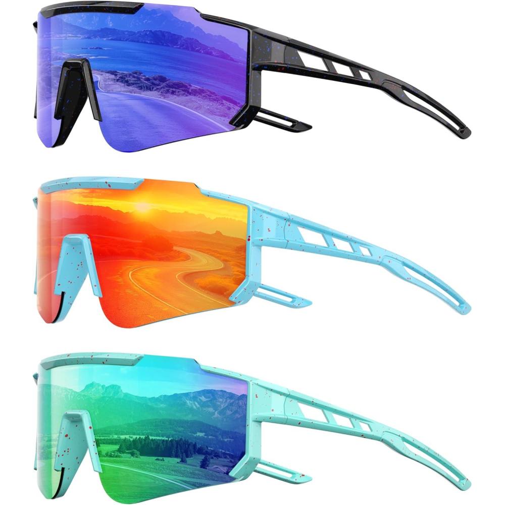 image:imageKids Polarized Baseball Sunglasses  Youth Softball Cycling Sports Sunglasses for Boys Girls Ages 312 UV ProtectionC01dark BlueRedOlive Green