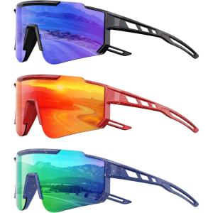 Kids Polarized Baseball Sunglasses – Youth Softball Cycling Sports Sunglasses for Boys Girls Ages 3-12 UV Protection(A02-dark Blue / Red / Green)