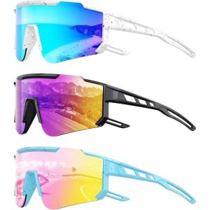 Kids Polarized Baseball Sunglasses – Youth Softball Cycling Sports Sunglasses for Boys Girls Ages 3-12 UV Protection(B01-ice Blue/Purple/Pink)