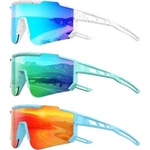 Kids Polarized Baseball Sunglasses – Youth Softball Cycling Sports Sunglasses for Boys Girls Ages 3-12 UV Protection(B07-ice Blue/Green/Red)