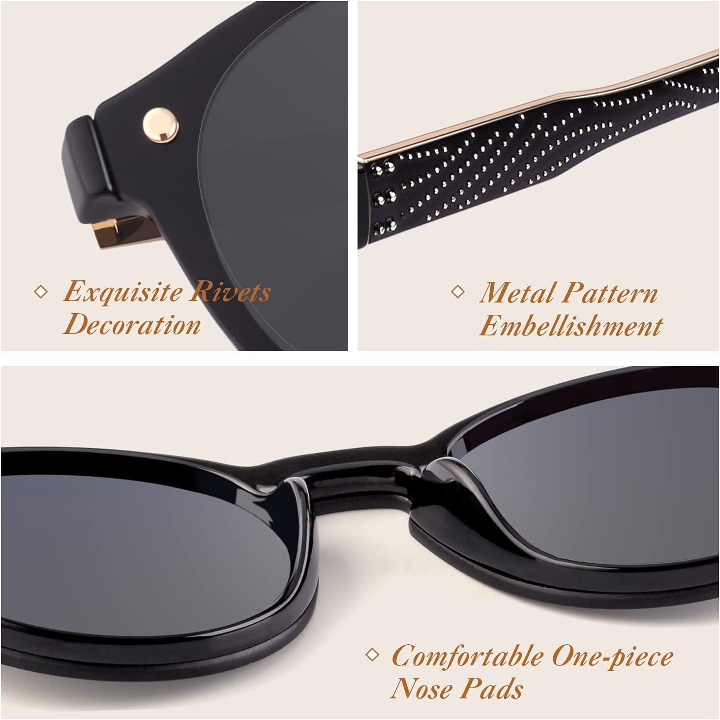 imageGQUEEN Lunettes de Soleil Femme La Mode Rtro UV4001 Brillant Noir Gris