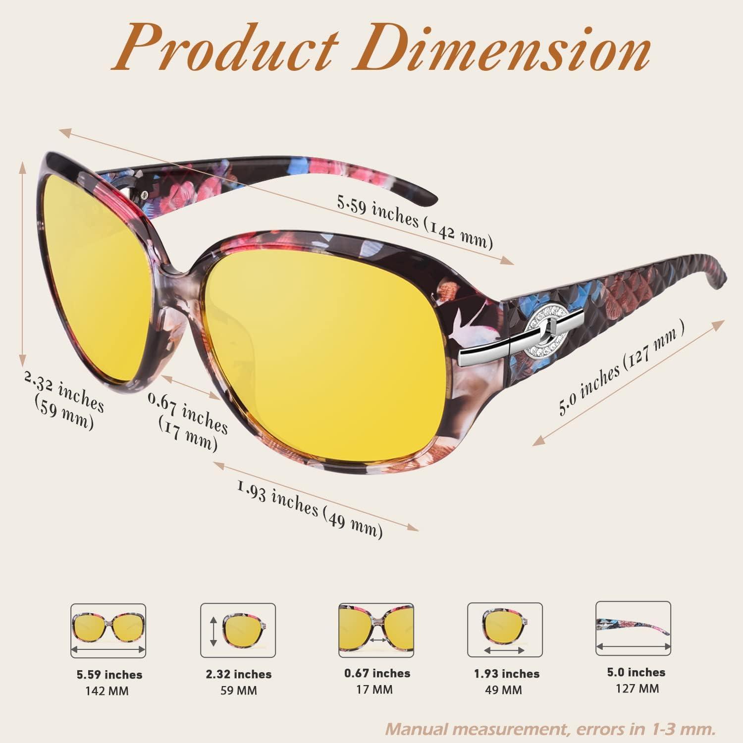 imageGQUEEN Lunettes de Soleil Femme Polarise UV400 Mode et Rtro Grand CadreFloralJaune