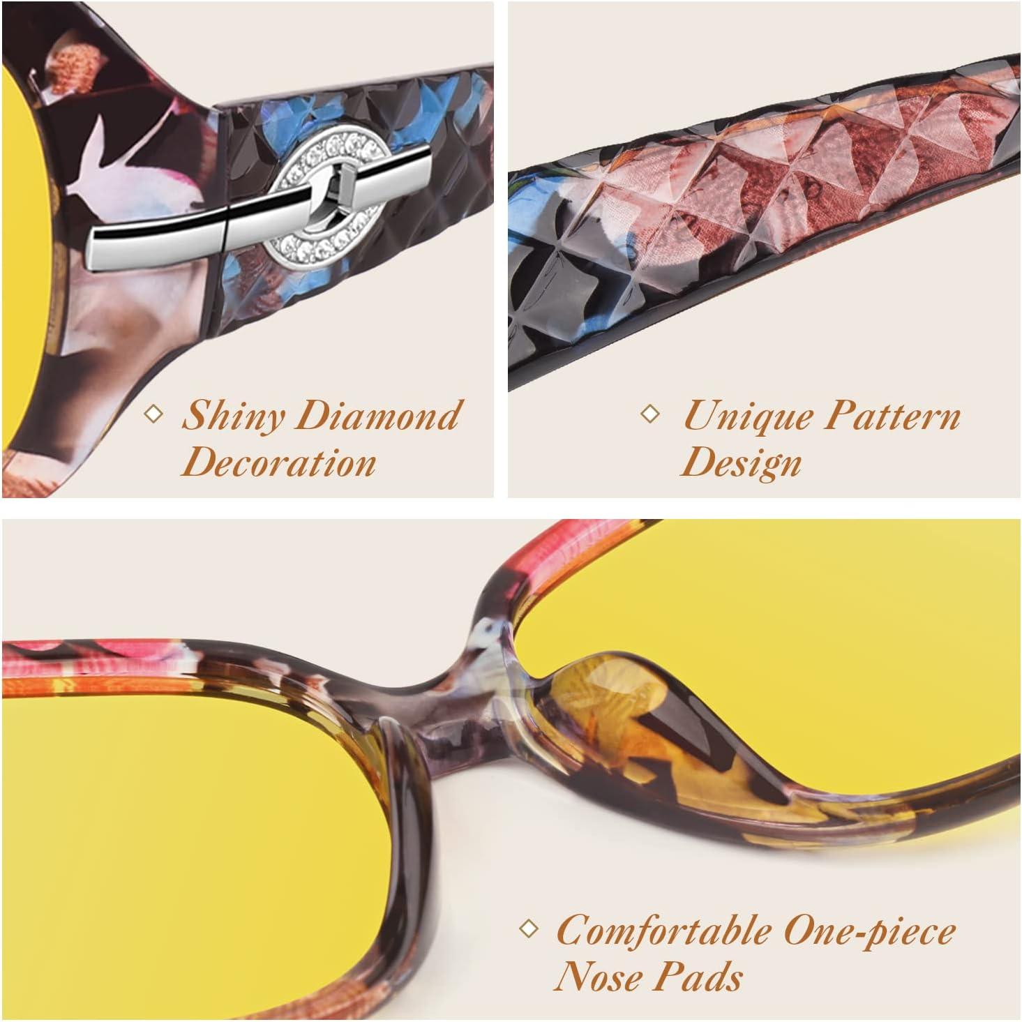imageGQUEEN Lunettes de Soleil Femme Polarise UV400 Mode et Rtro Grand CadreFloralJaune