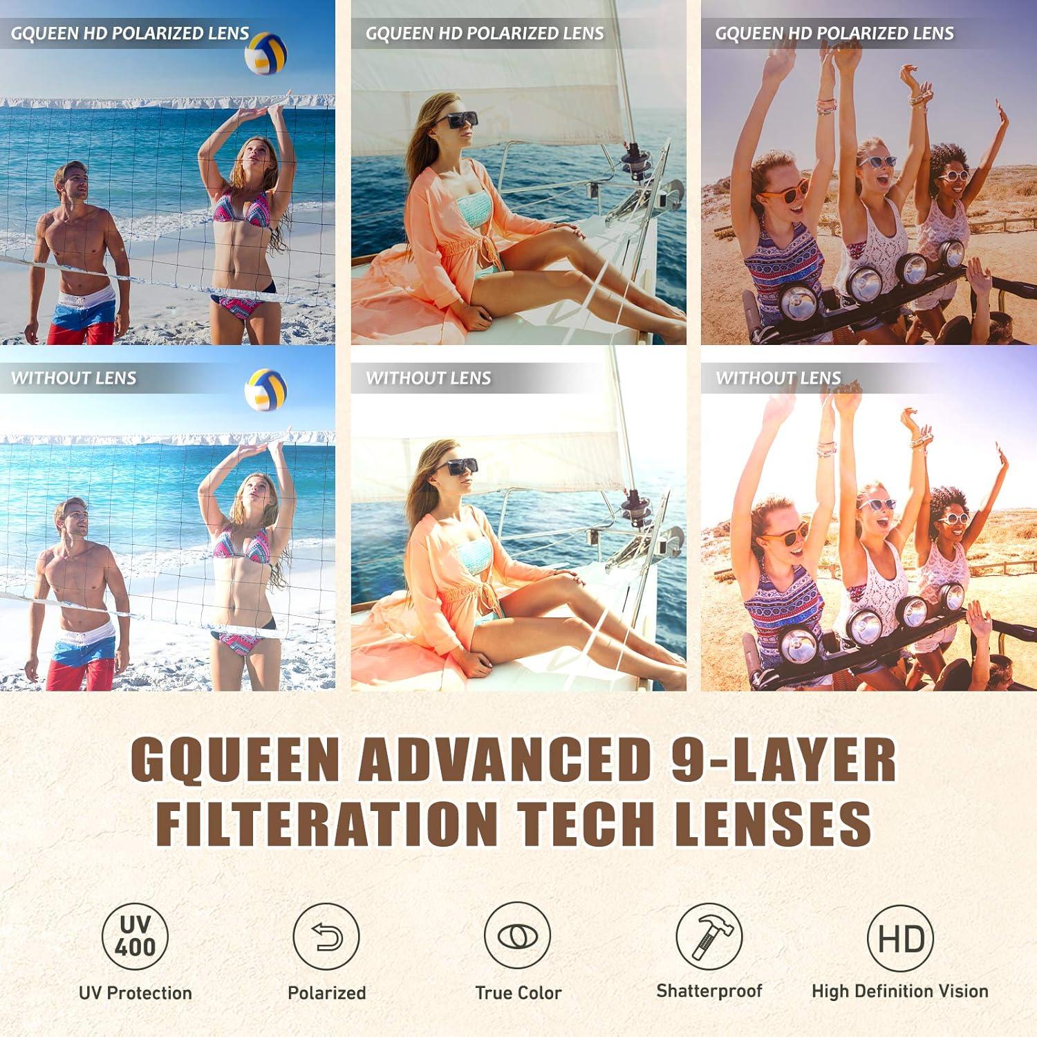 imageGQUEEN Lunettes de Soleil Femme Polarise UV400 Mode et Rtro Grand CadreGrisNoir