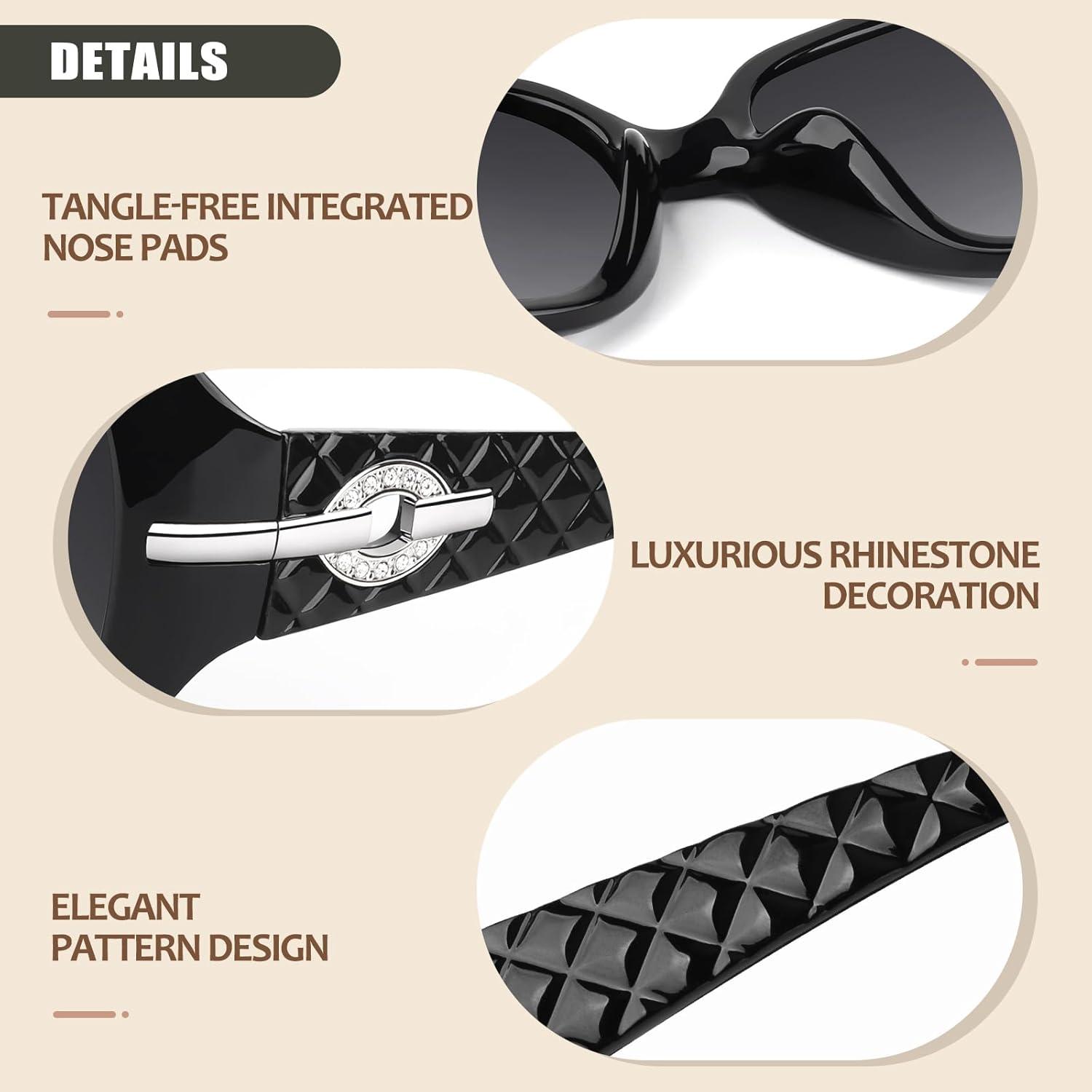 imageGQUEEN Lunettes de Soleil Femme Polarise UV400 Mode et Rtro Grand CadreGrisNoir