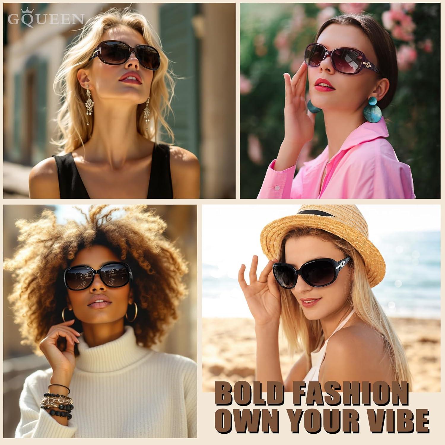 imageGQUEEN Lunettes de Soleil Femme Polarise UV400 Mode et Rtro Grand CadreGrisNoir