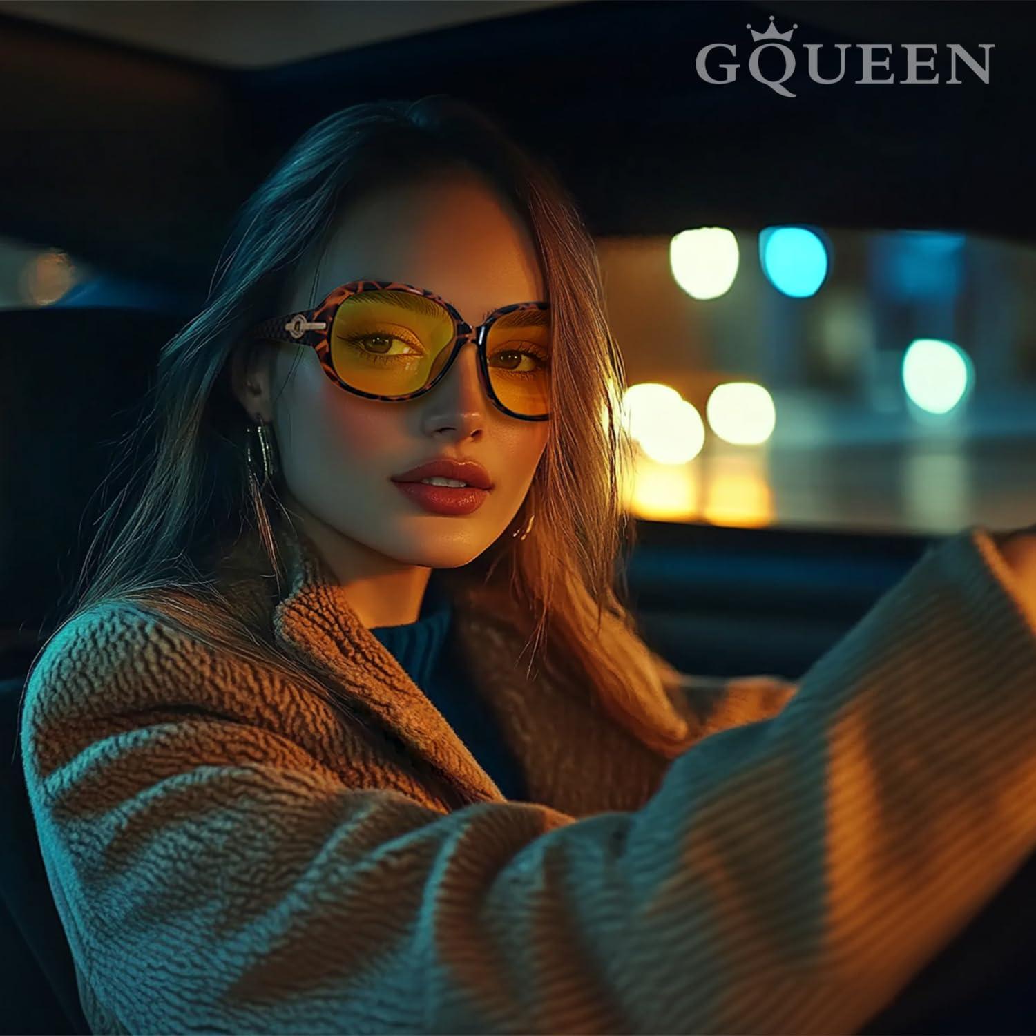 imageGQUEEN Lunettes de Soleil Femme Polarise UV400 Mode et Rtro Grand CadreTortueJaune