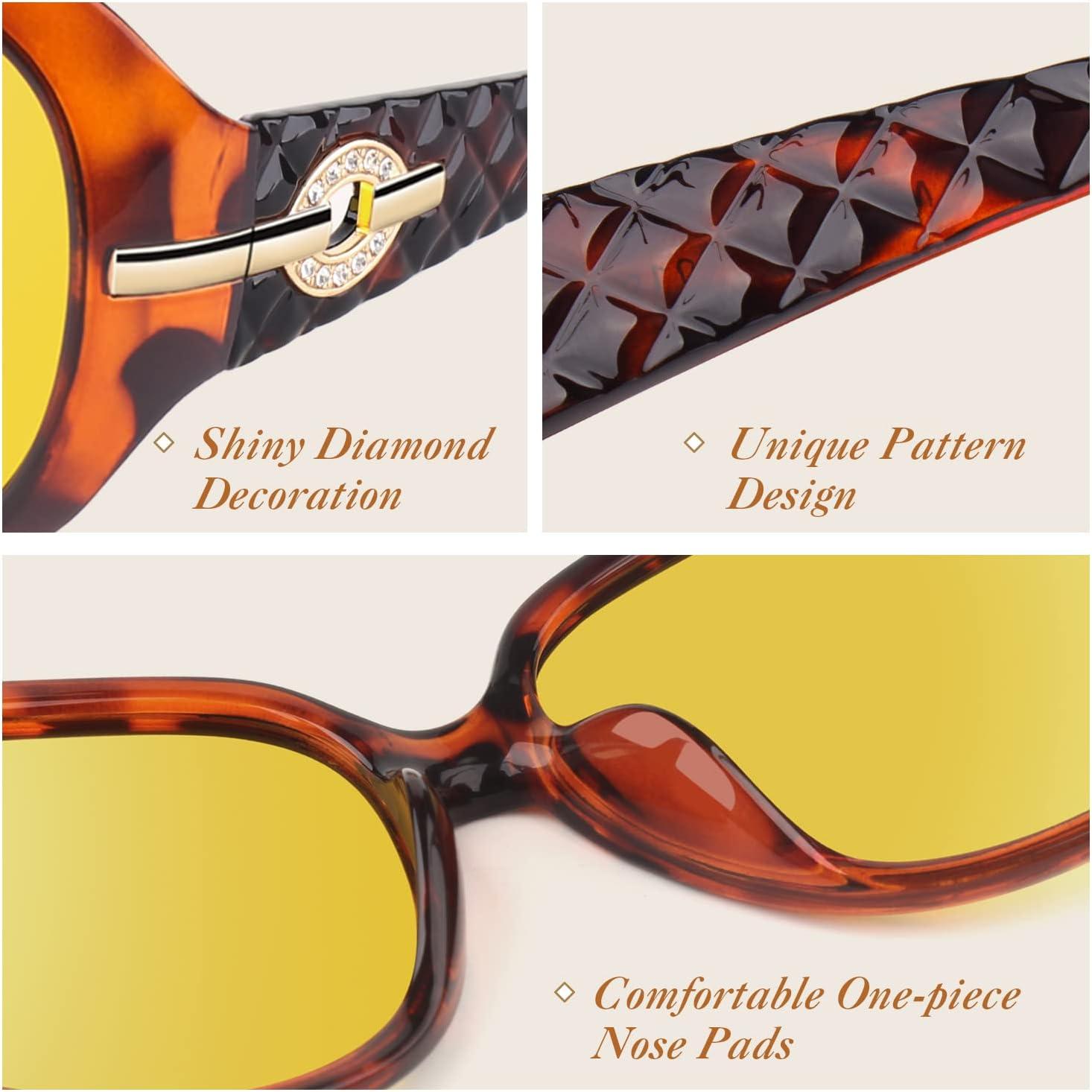 imageGQUEEN Lunettes de Soleil Femme Polarise UV400 Mode et Rtro Grand CadreTortueJaune