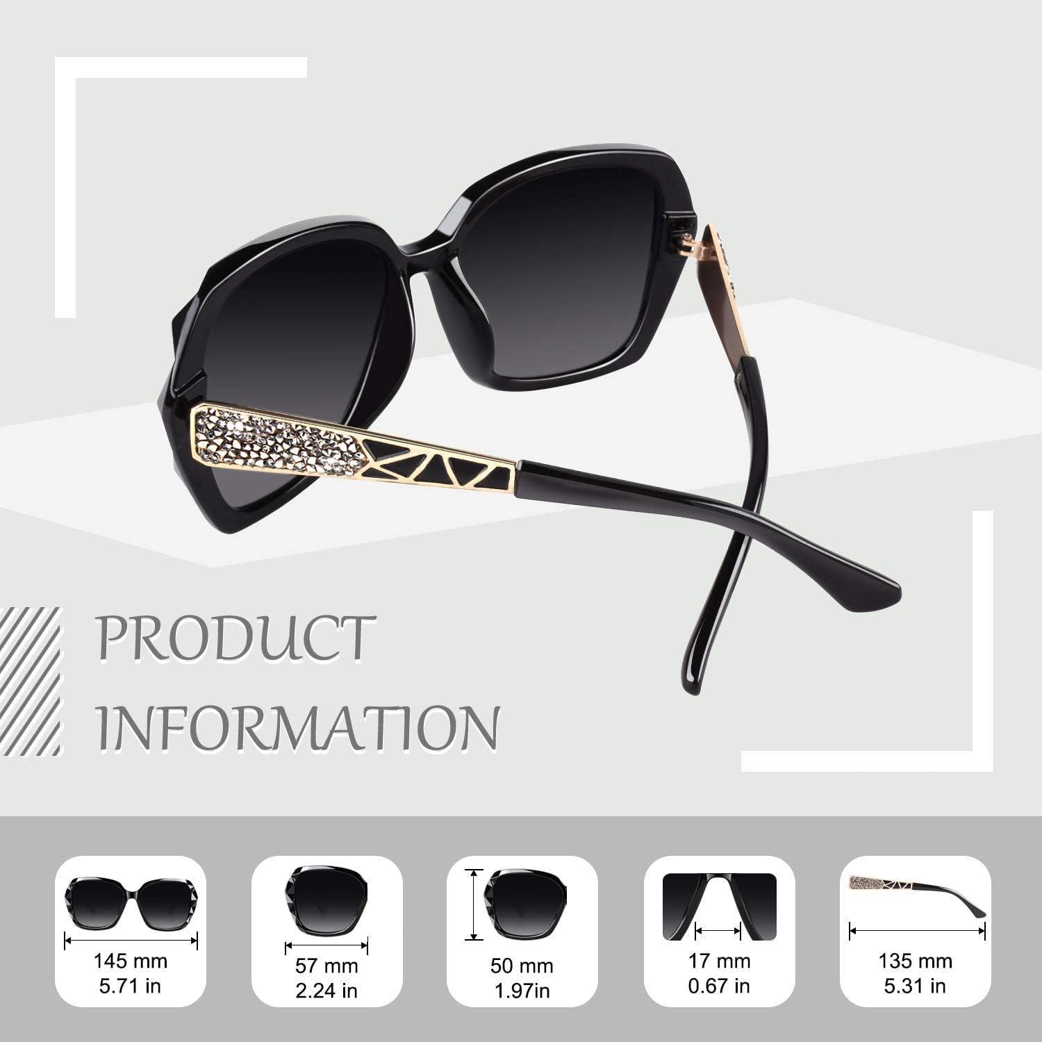 imageGQUEEN Lunettes de Soleil Femme Polarises Retro Classique Carres Lunettes Grand Cadre Protection UV40011 NoirGris