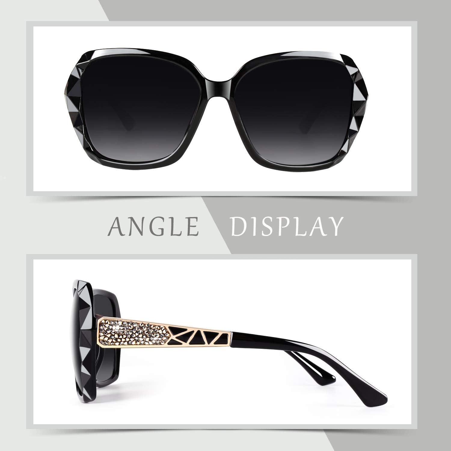 imageGQUEEN Lunettes de Soleil Femme Polarises Retro Classique Carres Lunettes Grand Cadre Protection UV40011 NoirGris
