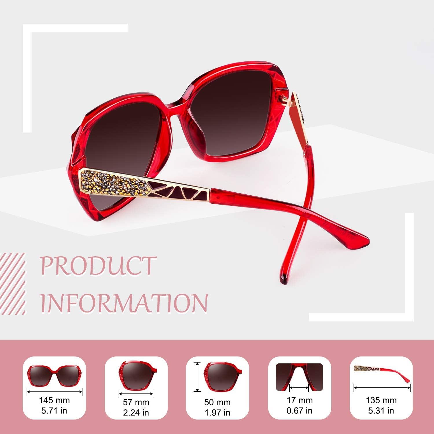 imageGQUEEN Lunettes de Soleil Femme Polarises Retro Classique Carres Lunettes Grand Cadre Protection UV40011 RougeRouge