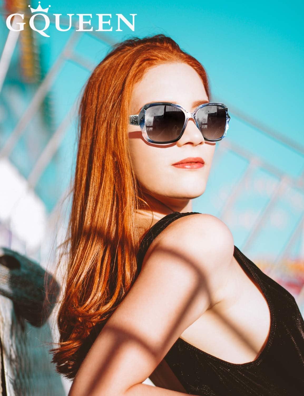 imageGQUEEN Lunettes de Soleil Femme Polarises Retro Classique Carres Lunettes Grand Cadre Protection UV40011 RougeRouge