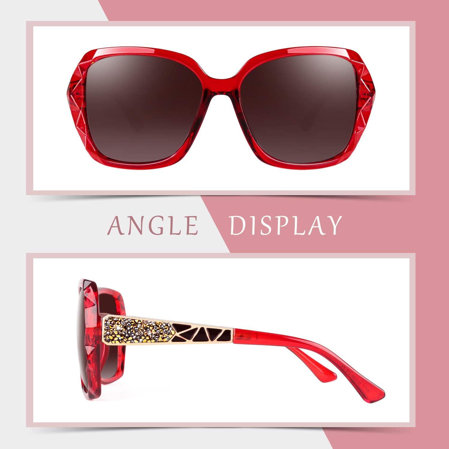 imageGQUEEN Lunettes de Soleil Femme Polarises Retro Classique Carres Lunettes Grand Cadre Protection UV40011 RougeRouge