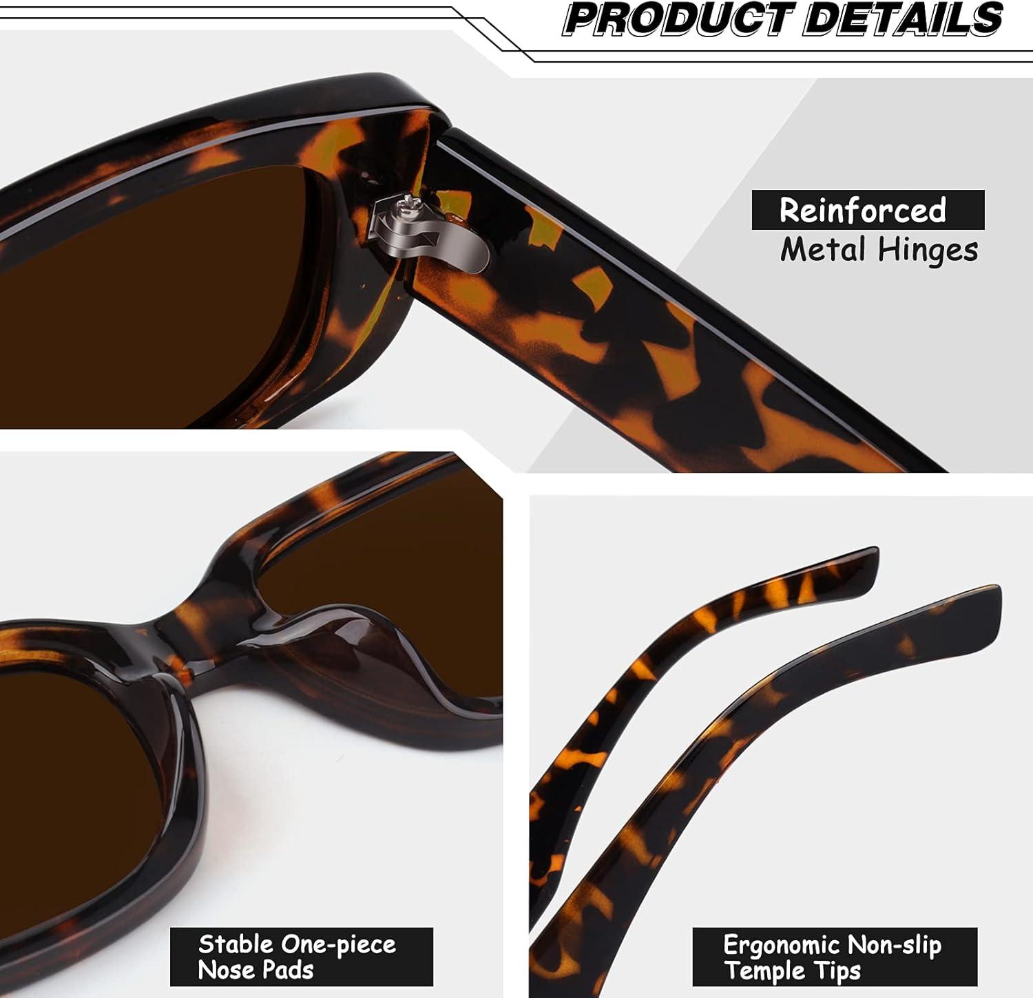 imageGQUEEN Lunettes de Soleil Femme Rectangulaires Polarises Vintage Retro Vouge Lunette de Soleil Protection UV40011 Monture Lopard Verres Marron