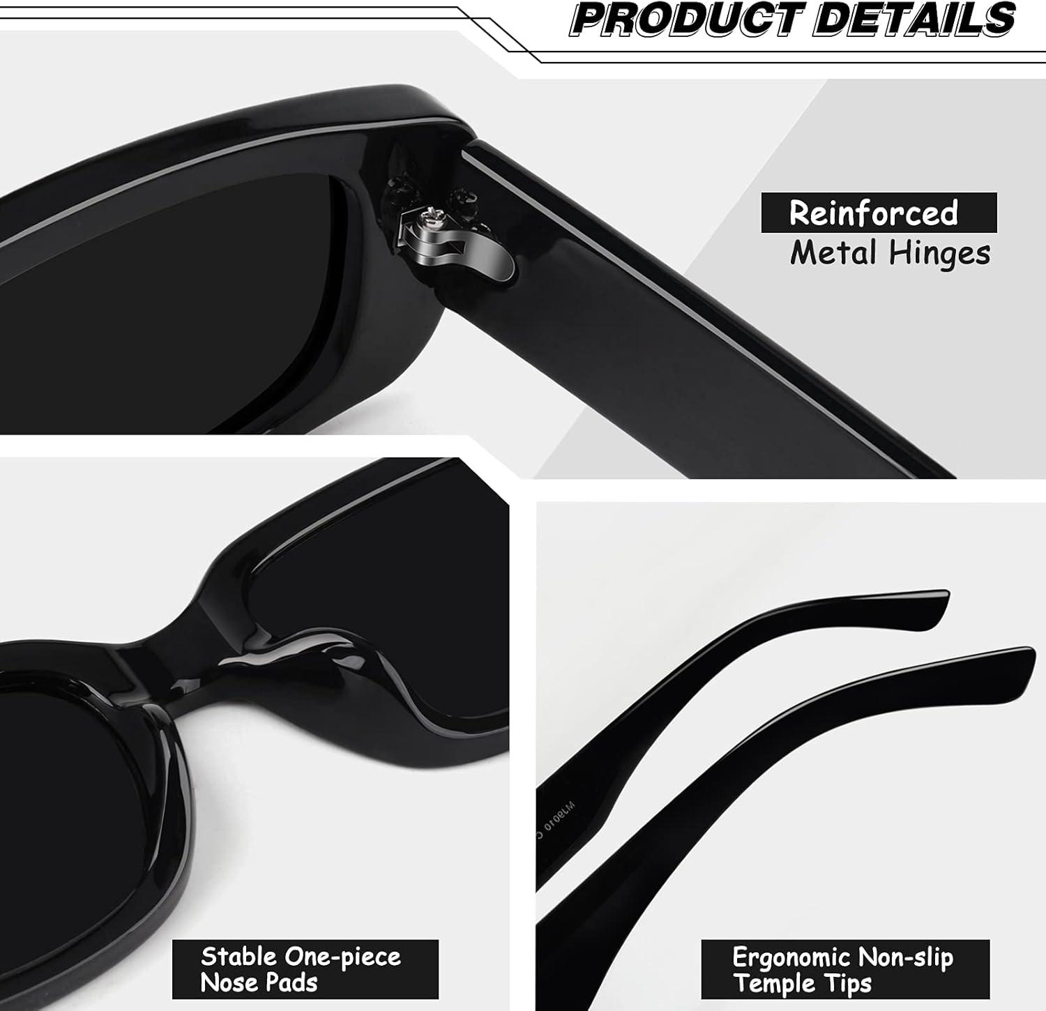 imageGQUEEN Lunettes de Soleil Femme Rectangulaires Polarises Vintage Retro Vouge Lunette de Soleil Protection UV40012 Gris Noir 2