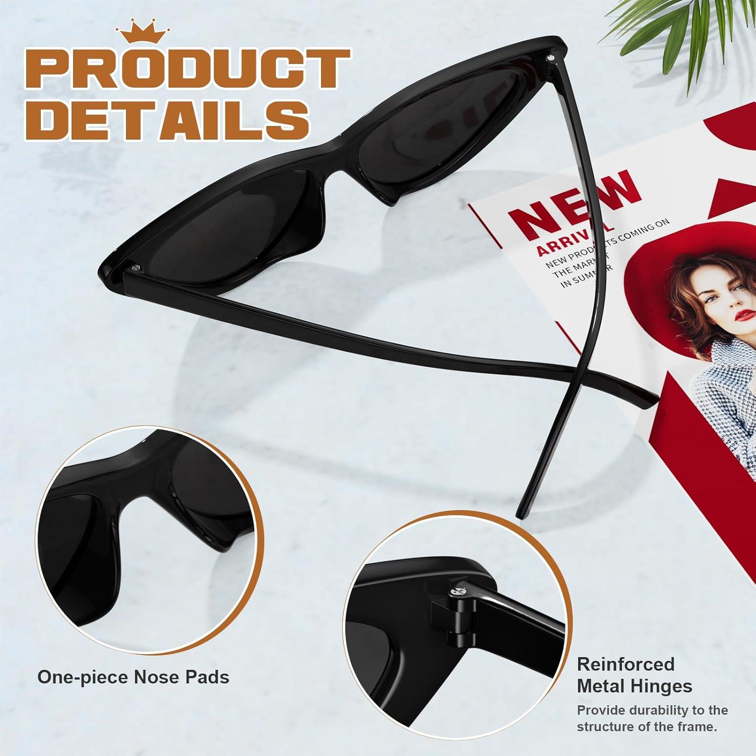 imageGQUEEN Lunettes de Soleil Femme Retro Mode Oeil de Chat Style Vintage Annes 90 Branche Protection UV40011 Gris Noir Brillant