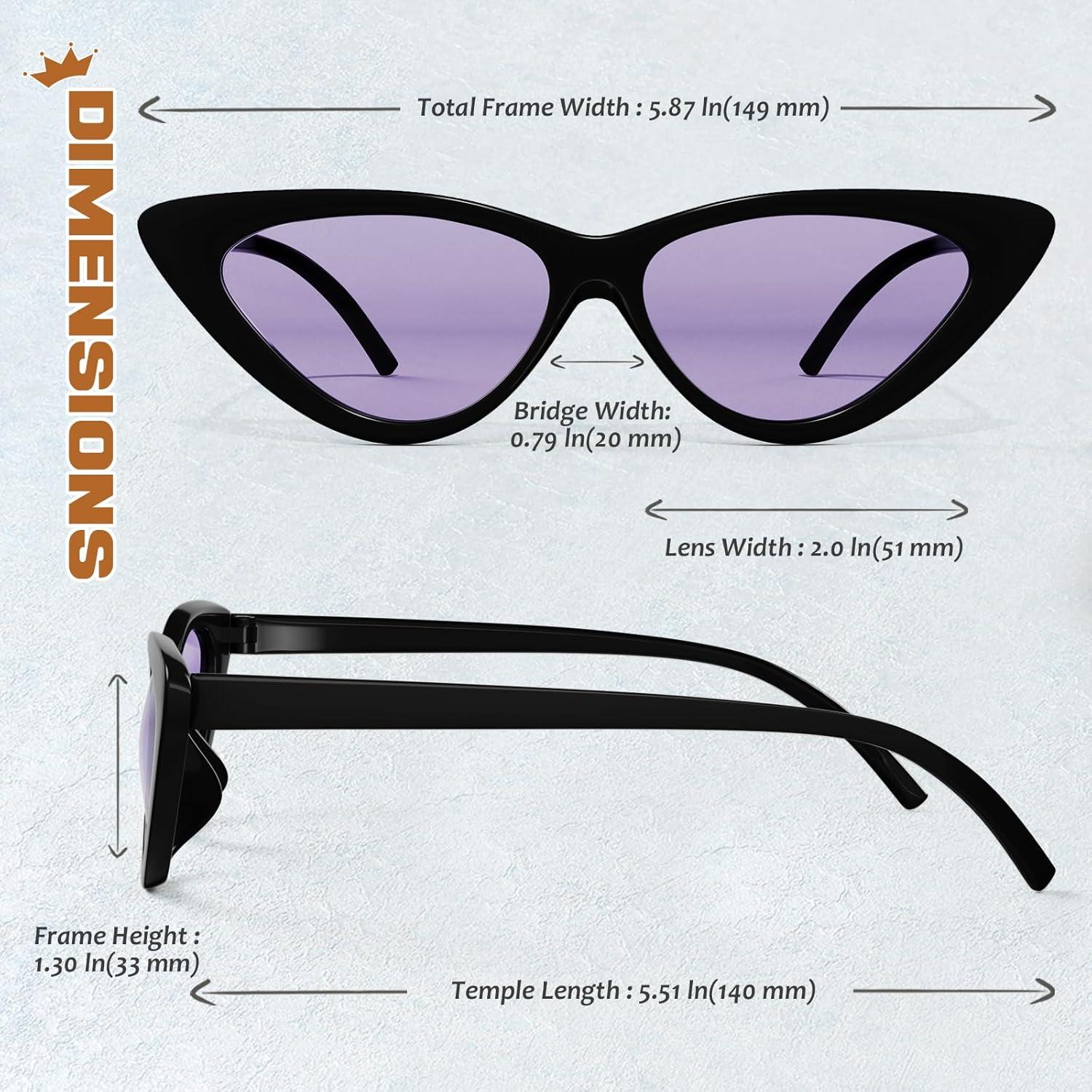 imageGQUEEN Lunettes de Soleil Femme Retro Mode Oeil de Chat Style Vintage Annes 90 Branche Protection UV40012 Violet Noir Brillant