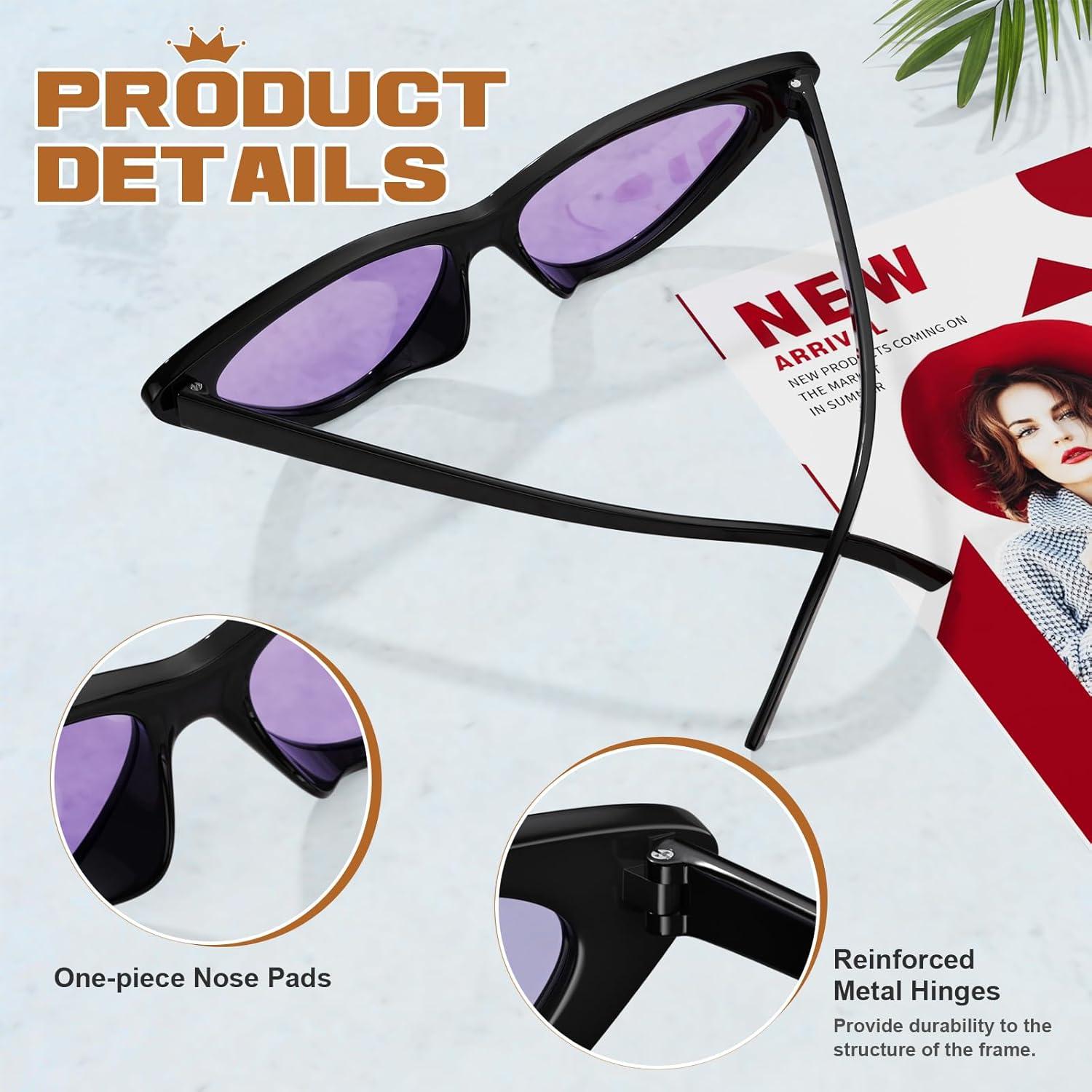 imageGQUEEN Lunettes de Soleil Femme Retro Mode Oeil de Chat Style Vintage Annes 90 Branche Protection UV40012 Violet Noir Brillant