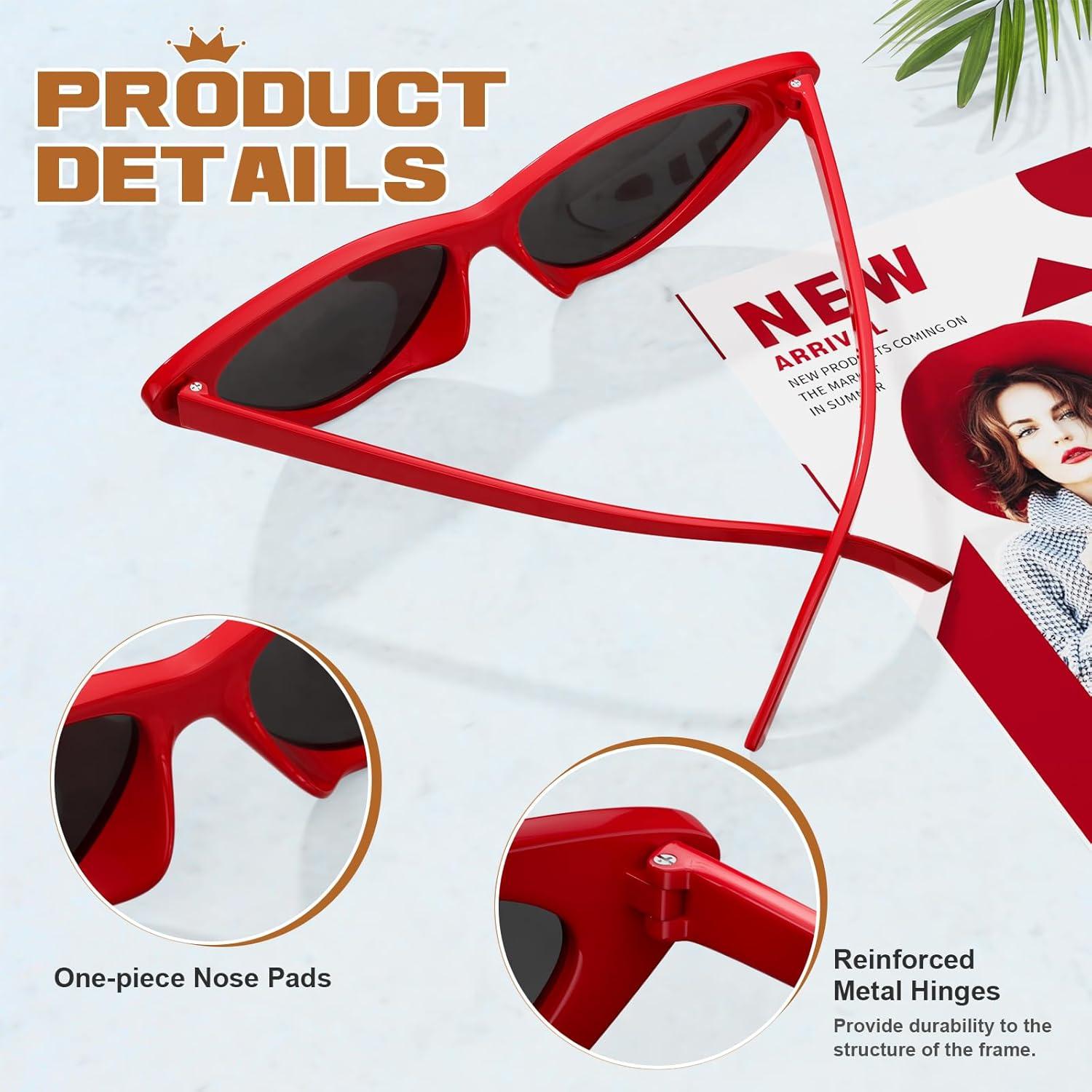 imageGQUEEN Lunettes de Soleil Femme Retro Mode Oeil de Chat Style Vintage Annes 90 Branche Protection UV40013 Gris Rouge