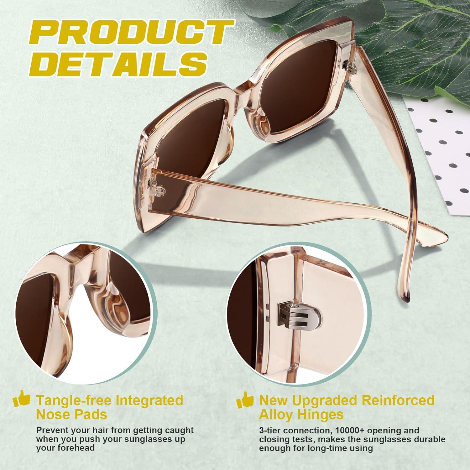 imageGQUEEN Lunettes de Soleil Femme UV400 la Mode et Classique Grand Cadre11 ChampagneMarron