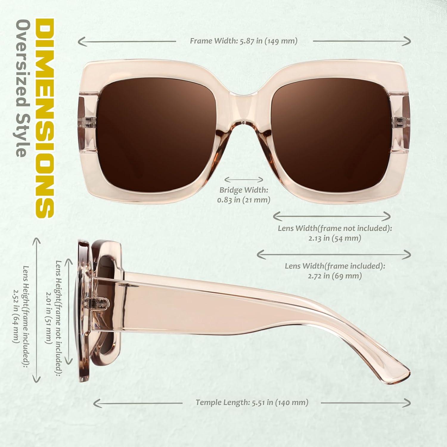 imageGQUEEN Lunettes de Soleil Femme UV400 la Mode et Classique Grand Cadre11 ChampagneMarron