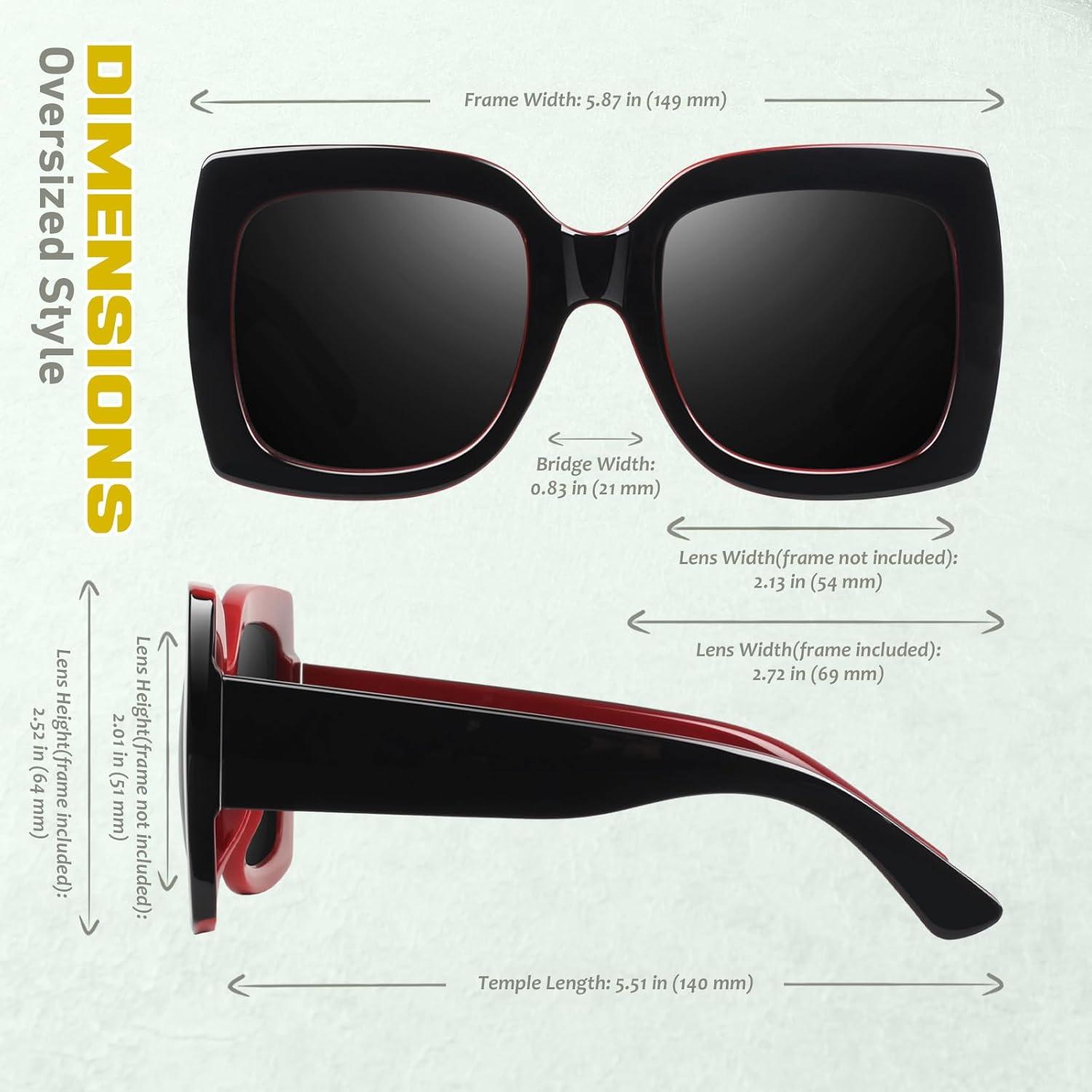 imageGQUEEN Lunettes de Soleil Femme UV400 la Mode et Classique Grand Cadre11 Noir RougeGris