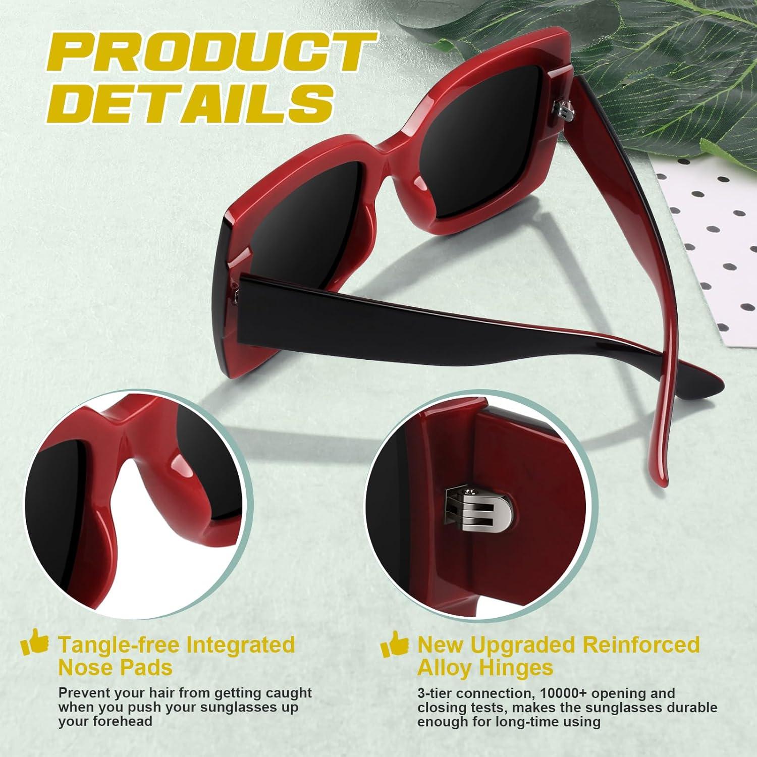 imageGQUEEN Lunettes de Soleil Femme UV400 la Mode et Classique Grand Cadre11 Noir RougeGris