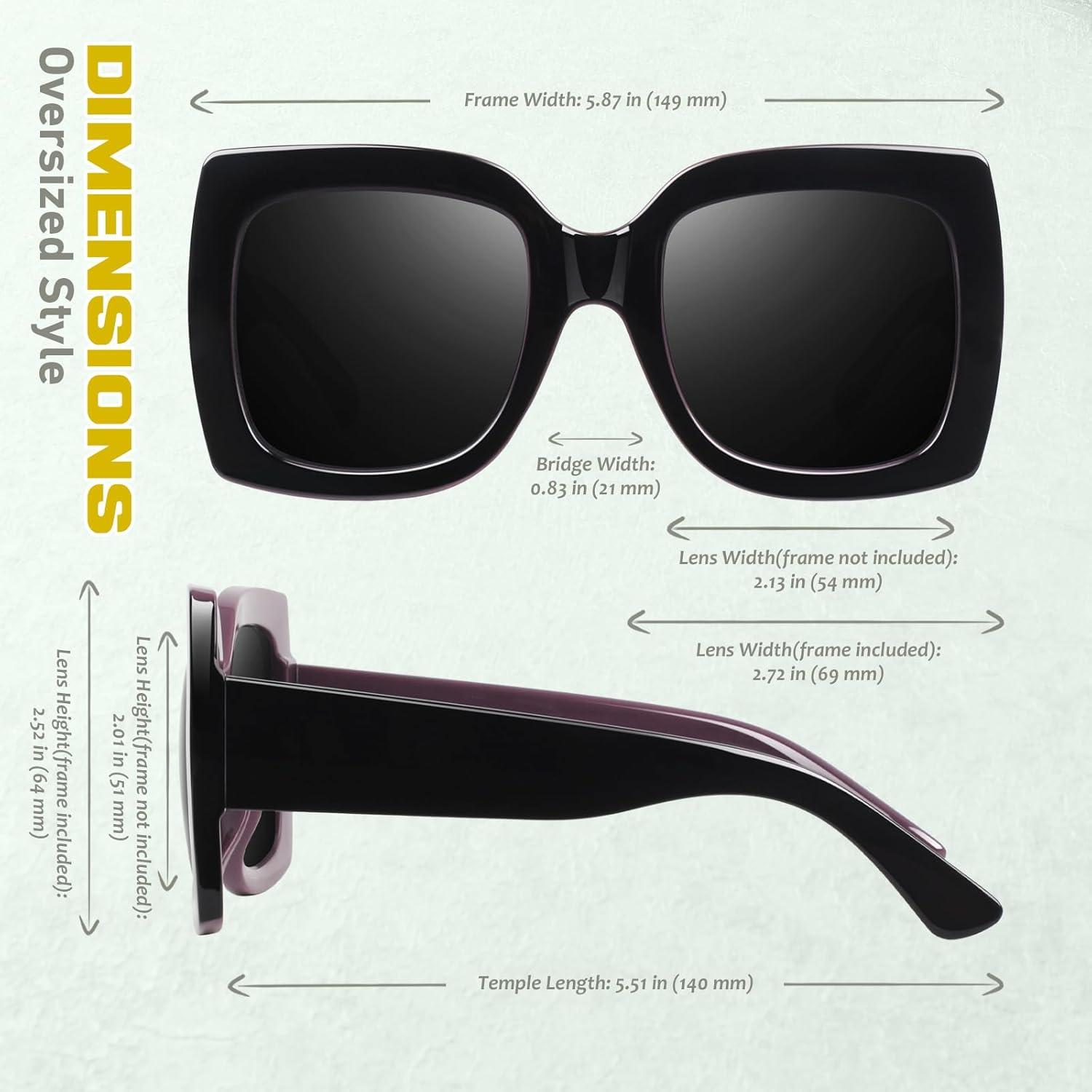 imageGQUEEN Lunettes de Soleil Femme UV400 la Mode et Classique Grand Cadre11 Noir VioletGris