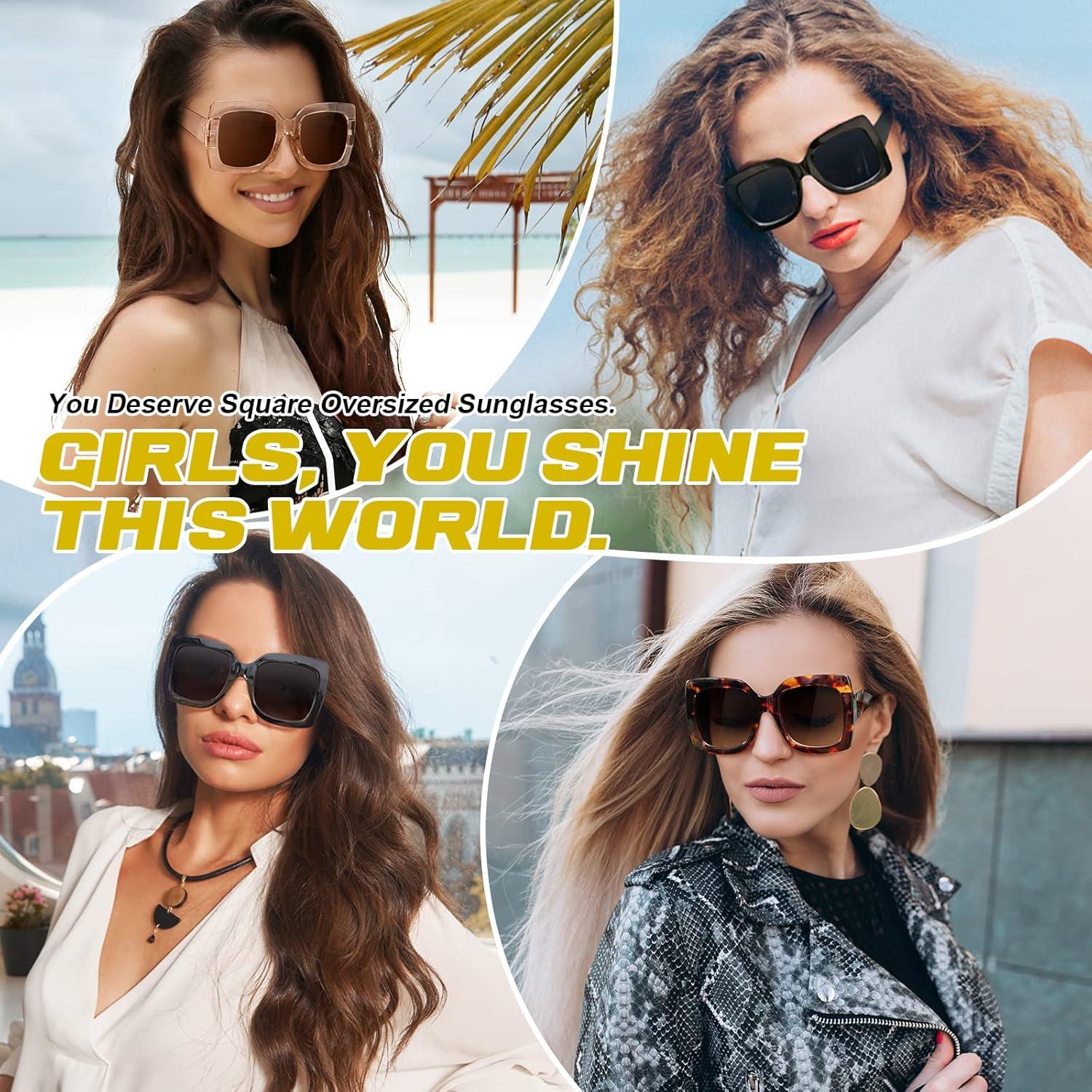 imageGQUEEN Lunettes de Soleil Femme UV400 la Mode et Classique Grand Cadre11 Noir VioletGris