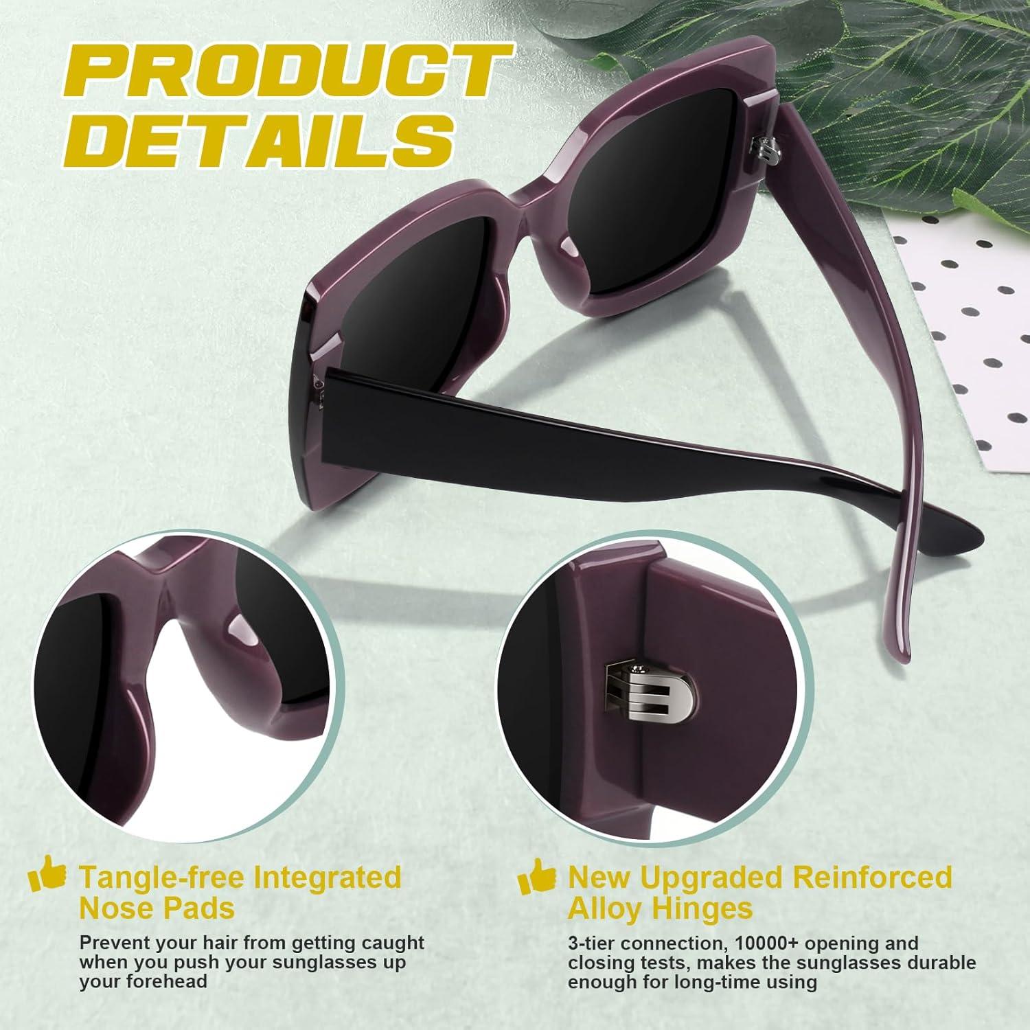 imageGQUEEN Lunettes de Soleil Femme UV400 la Mode et Classique Grand Cadre11 Noir VioletGris