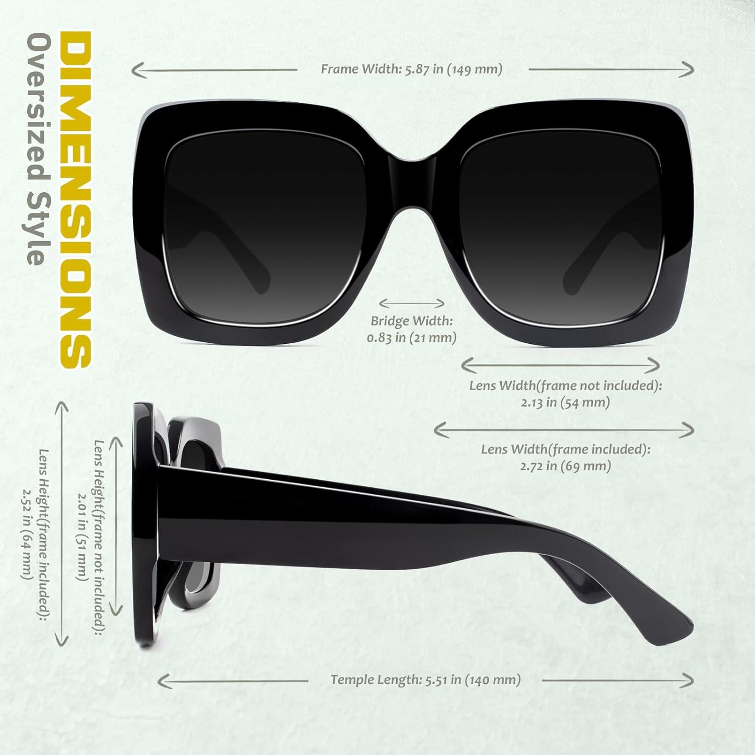 imageGQUEEN Lunettes de Soleil Femme UV400 la Mode et Classique Grand Cadre11 NoirGris