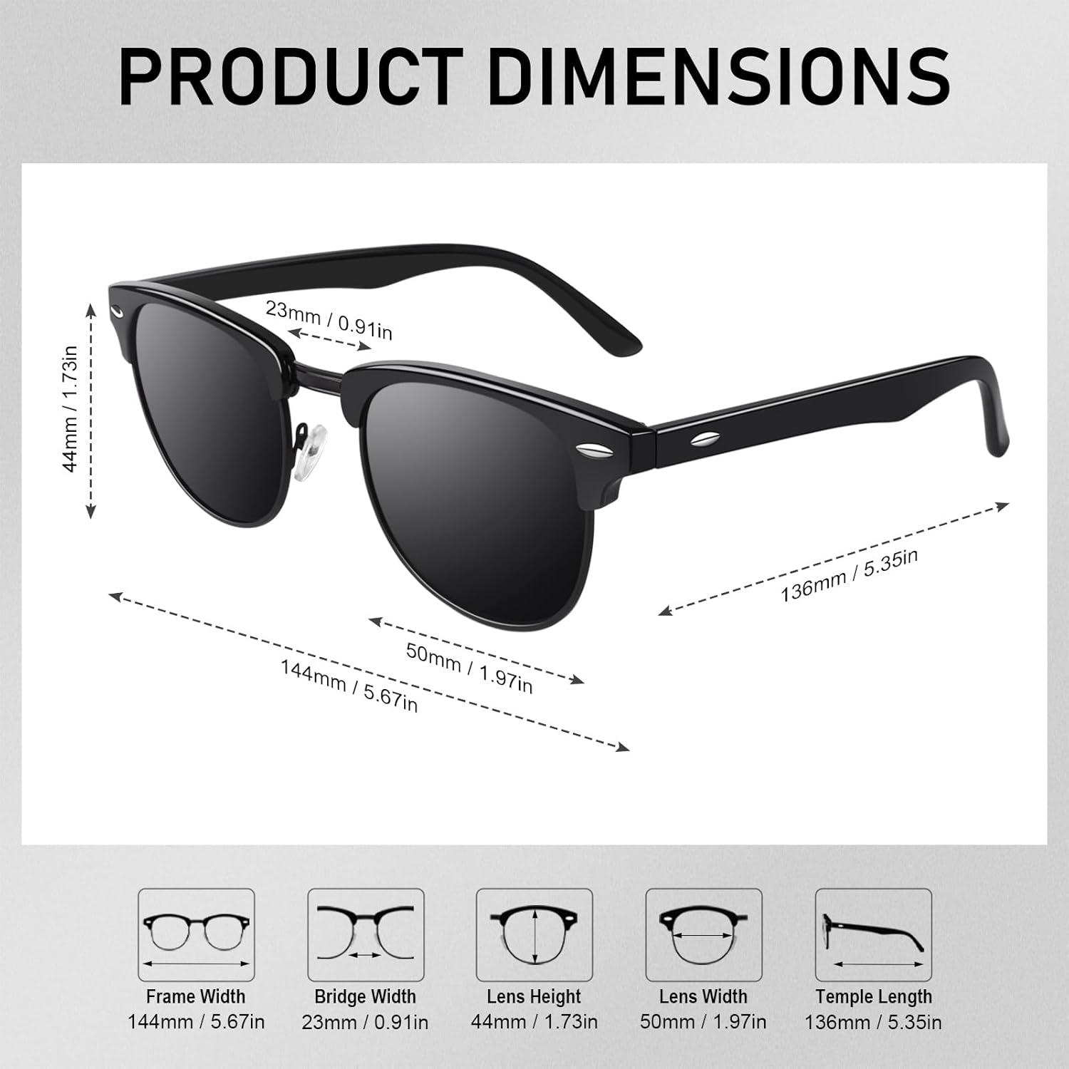 imageGQUEEN Lunettes de Soleil Homme Femme Polarises Retro DemiCercles DemiMonture Protection UV400 GQO60 Brillant Noir Gris