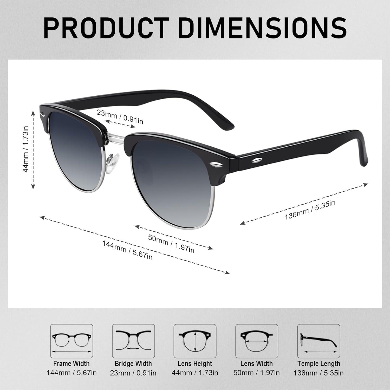 imageGQUEEN Lunettes de Soleil Homme Femme Polarises Retro DemiCercles DemiMonture Protection UV400 GQO61 Argent Dgradgris