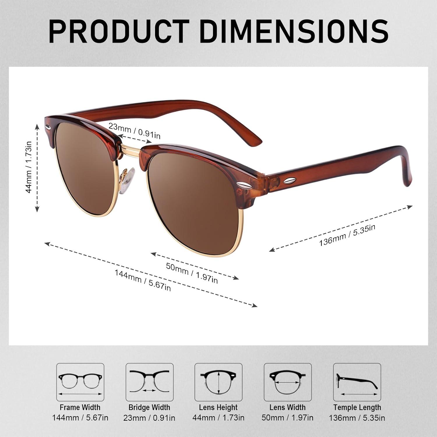imageGQUEEN Lunettes de Soleil Homme Femme Polarises Retro DemiCercles DemiMonture Protection UV400 GQO61 Marron Marron