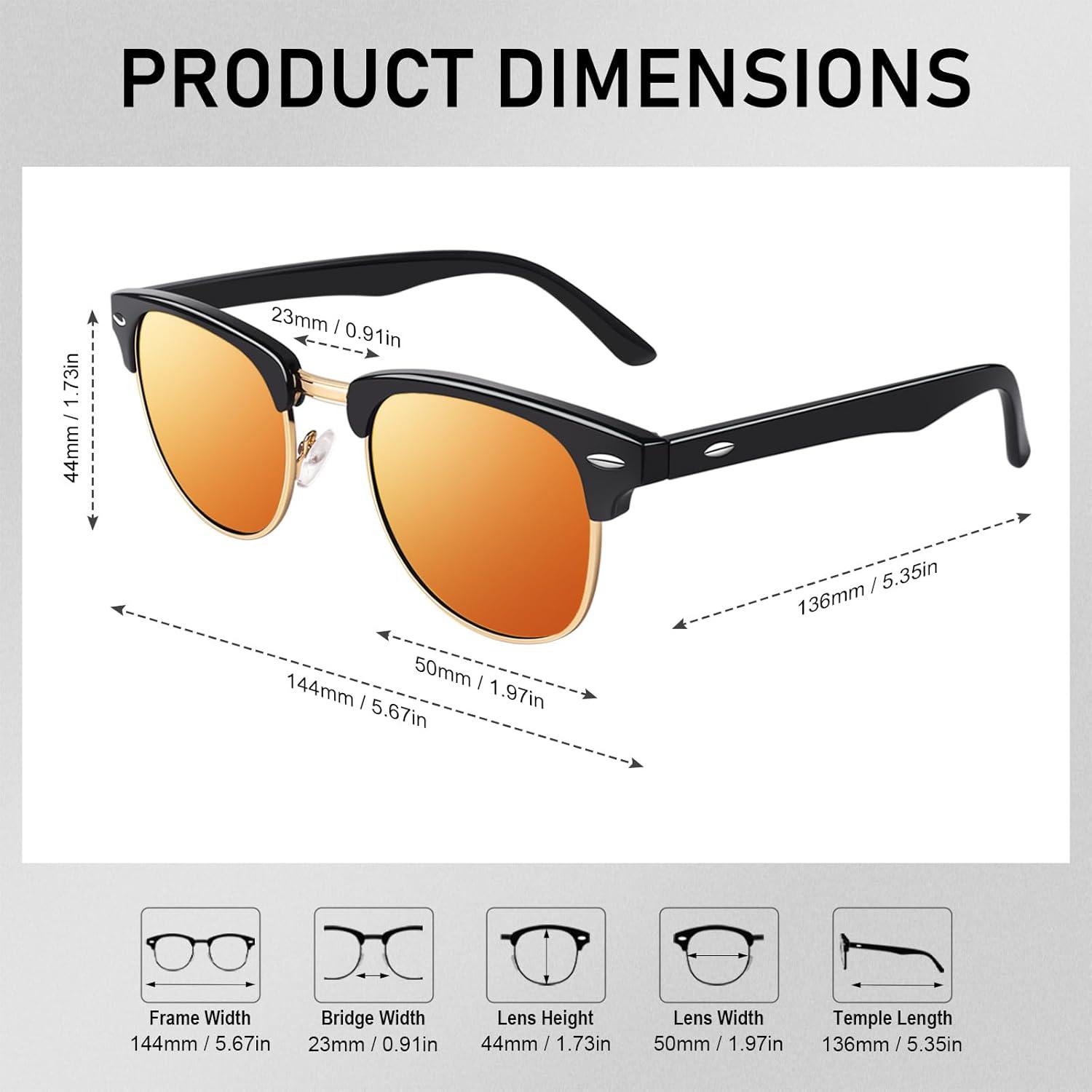 imageGQUEEN Lunettes de Soleil Homme Femme Polarises Retro DemiCercles DemiMonture Protection UV400 GQO61 Noir Orange