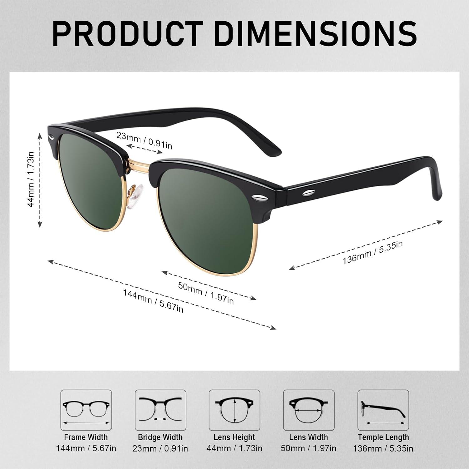 imageGQUEEN Lunettes de Soleil Homme Femme Polarises Retro DemiCercles DemiMonture Protection UV400 GQO61 Noir Vert